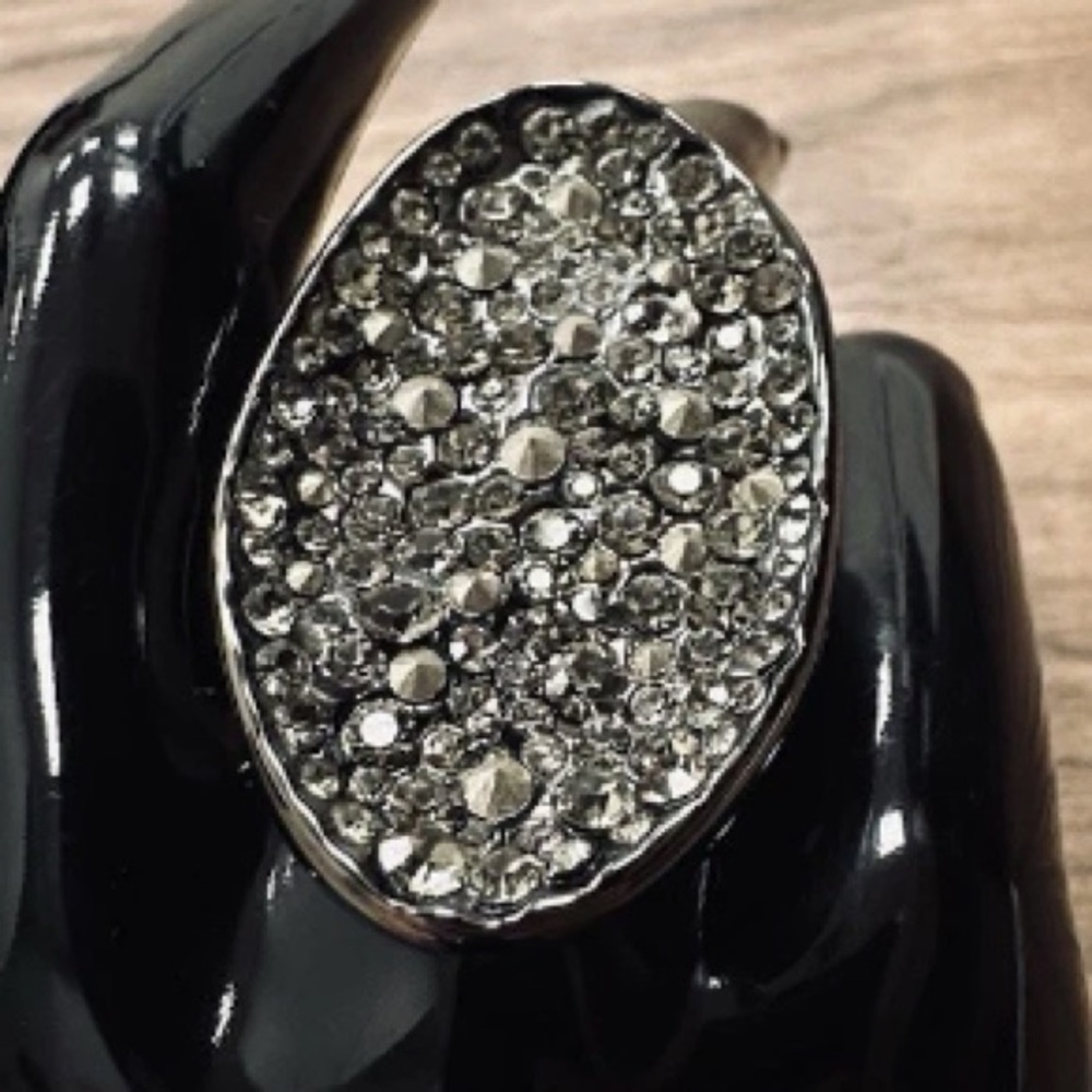 Alexis Bittar Silver/Gray Cocktail Ring with Pavé Crystals in Charcoal Setting.